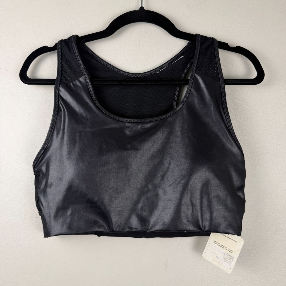 Fabletics Medium Impact Shine Sports Bra Womens Large Metallic Black Performance